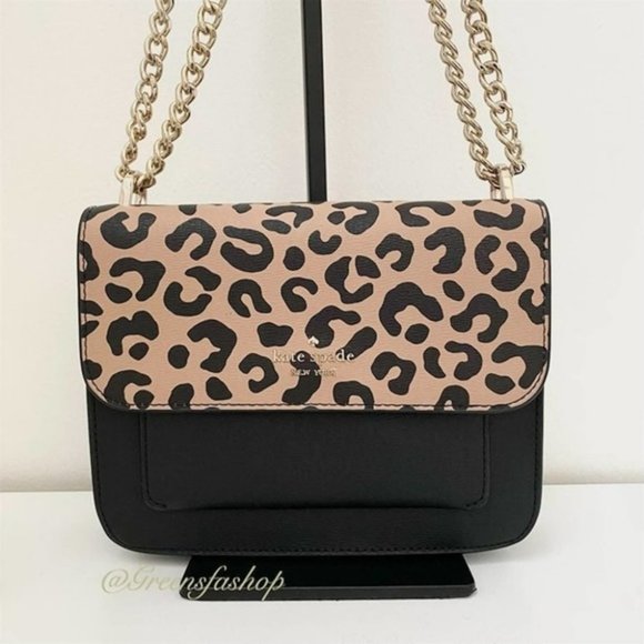 Kate spade purse remi flap chain crossbody bag leopard leather new - Picture 5 of 8